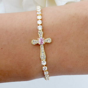 Crystal Rebecca Cross Bracelet (Light Pink)