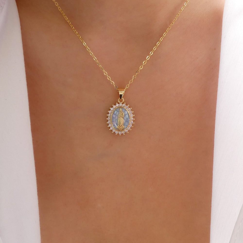 Iridescent Mary Necklace (Blue)