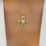 Crystal Heart Cross Necklace (Emerald)
