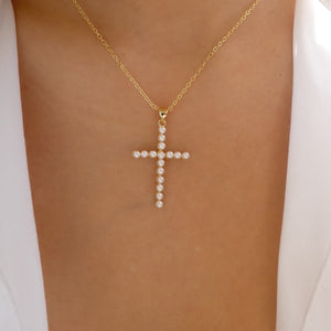Carina Pearl Cross Necklace