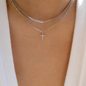Layered Cross Necklace (Silver)