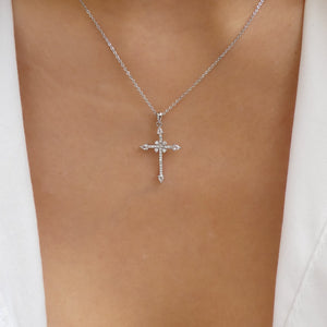 Crystal Charlene Cross Necklace (Silver)