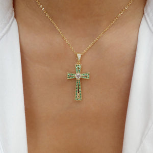 Crystal Kimmie Cross Necklace (Emerald)