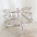 Silver Crystal Cross Ring