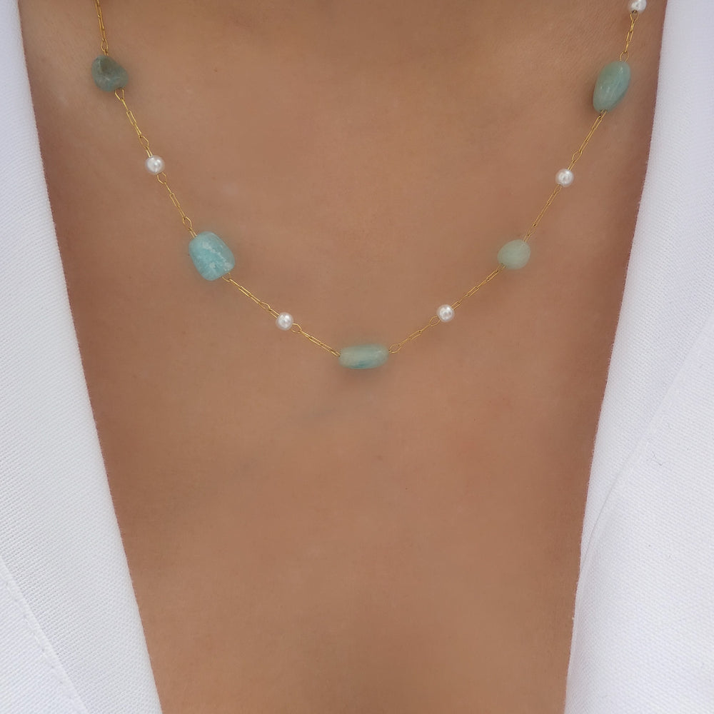 Bead & Pearl Necklace (Turquoise)