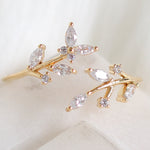 Crystal Butterfly & Leaf Ring