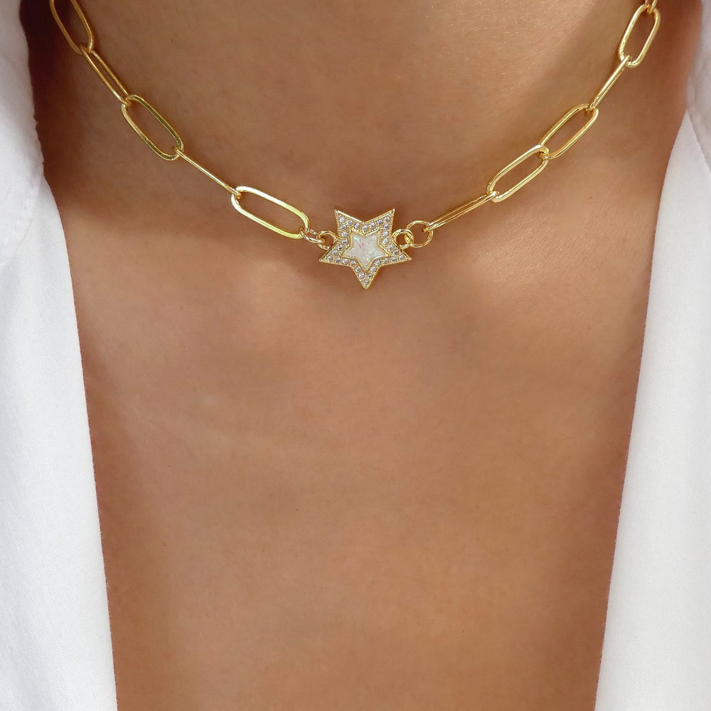 Crystal Star Choker Necklace - Gold