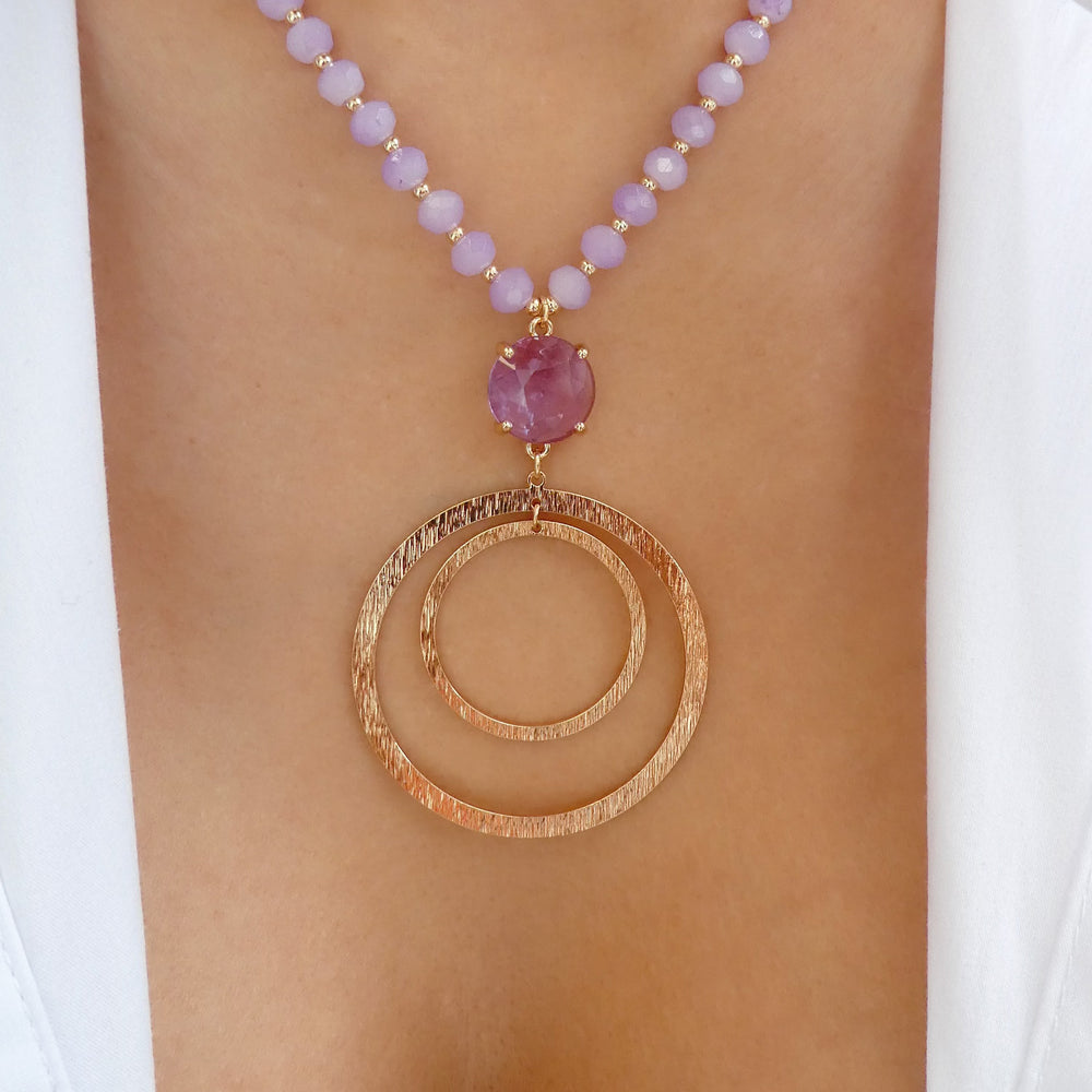 Purple Beaded Pendant Necklace