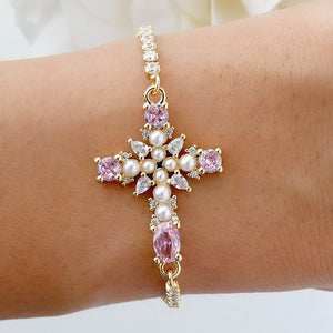 Light Pink & Pearl Cross Bracelet