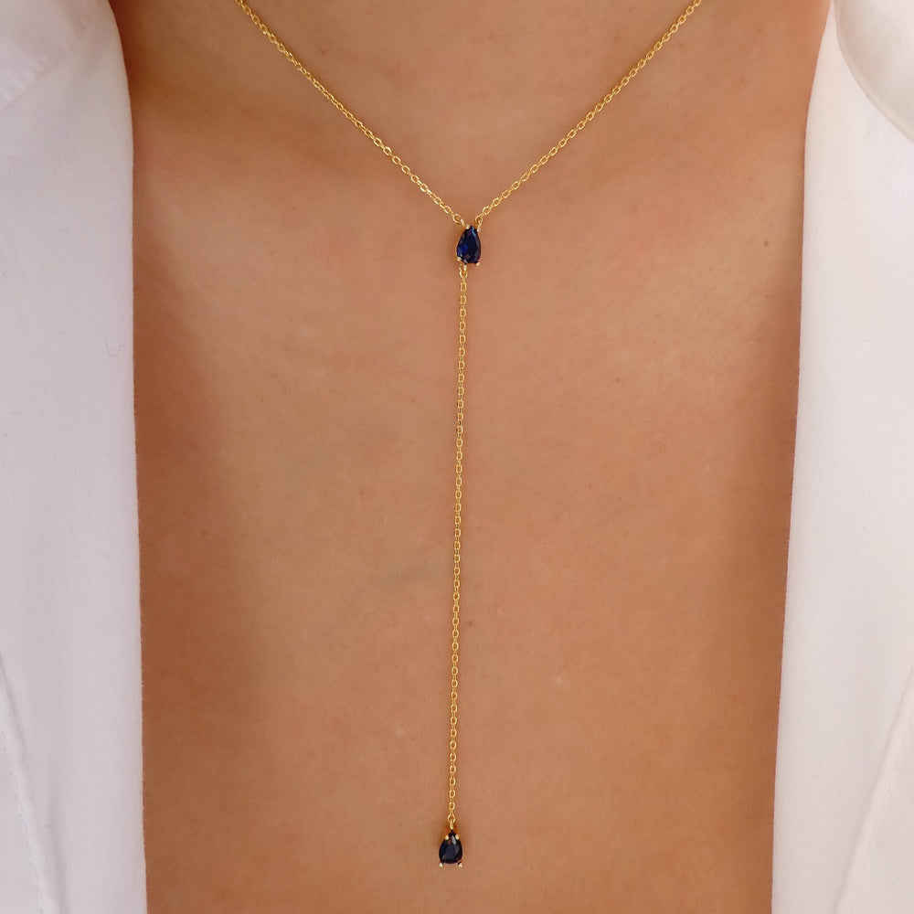 Crystal Lauren Drop Necklace (Blue)