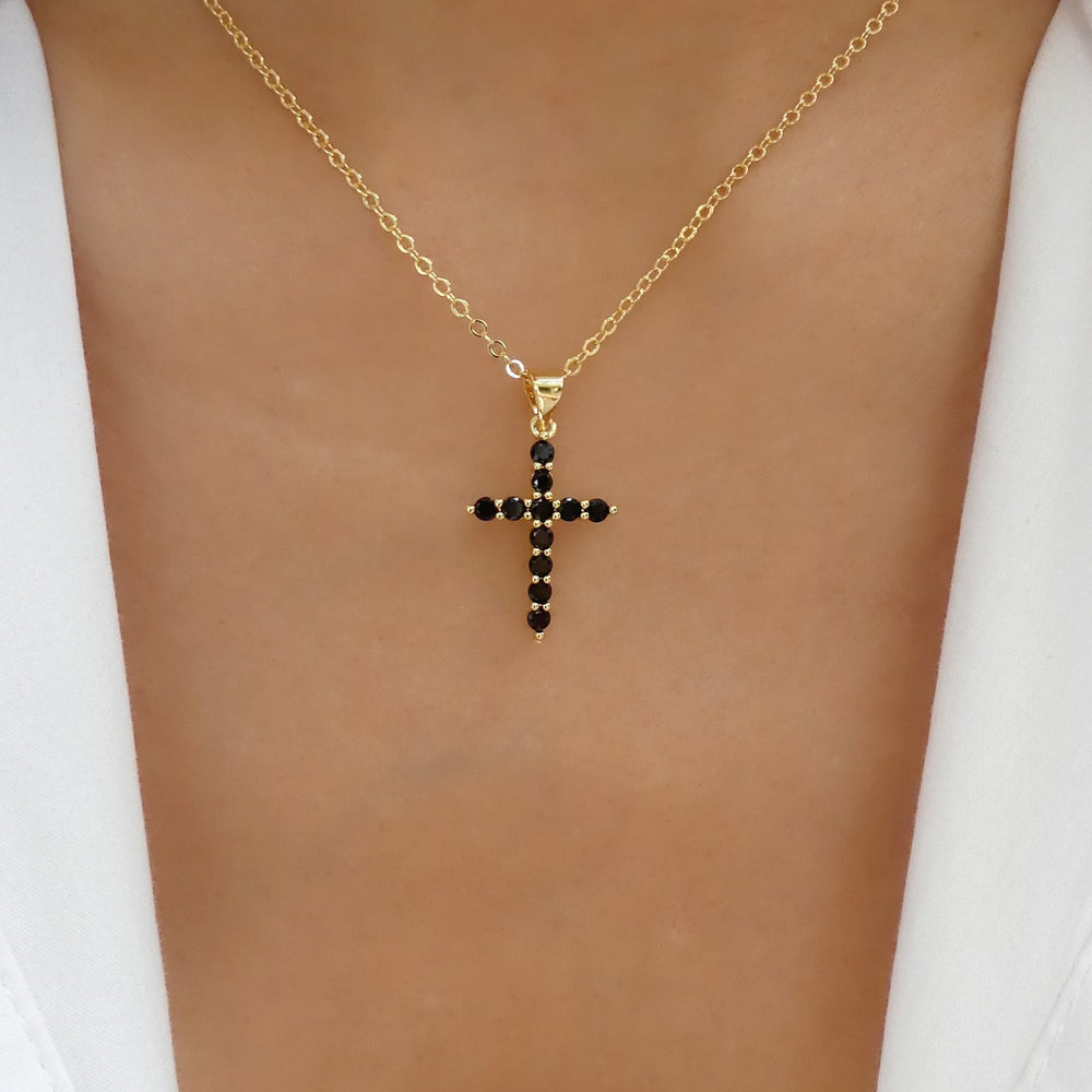 Crystal Paris Cross Necklace (Black)