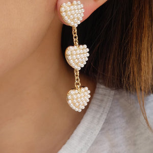 Triple Heart Pearl Earrings