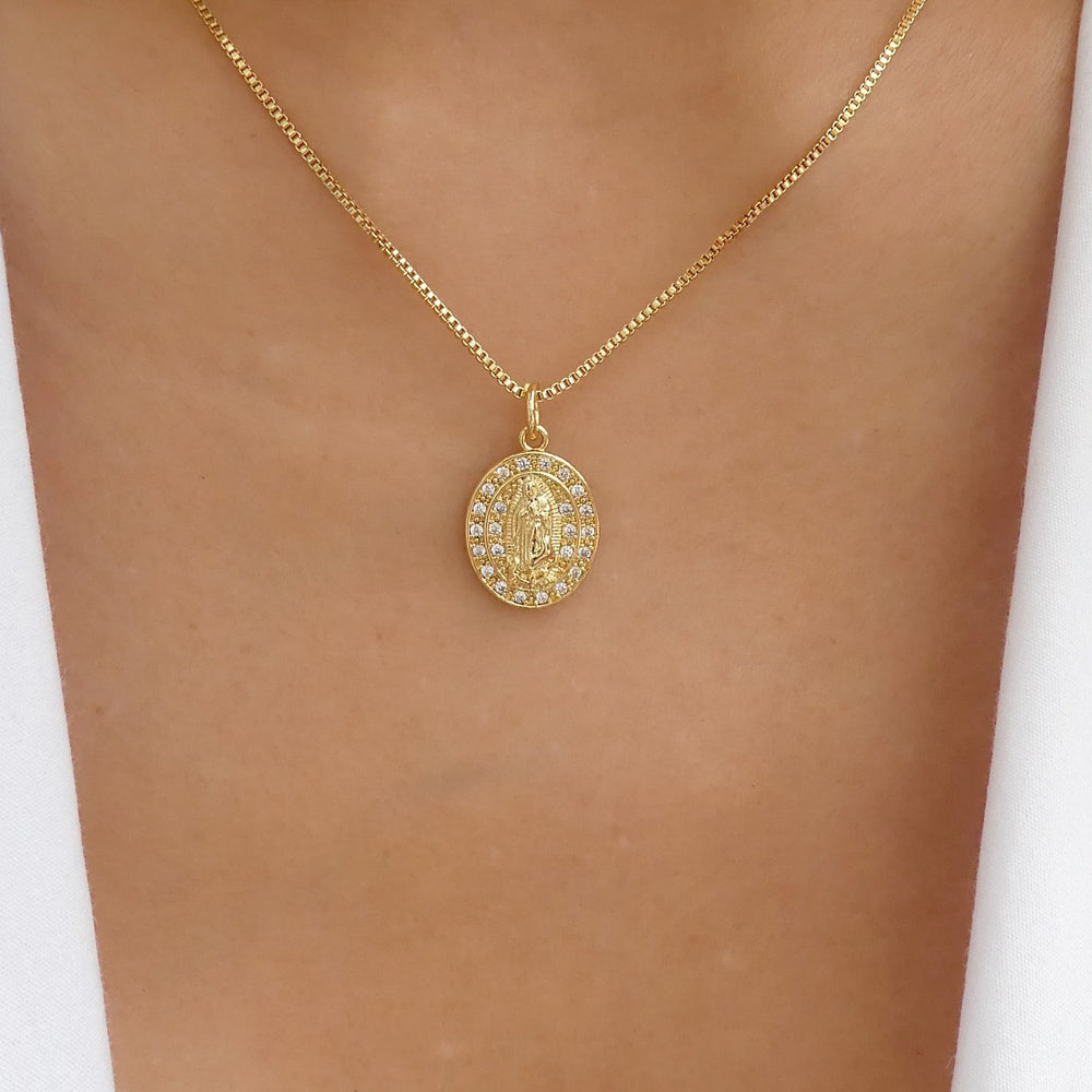Mini Crystal Mary Coin Necklace