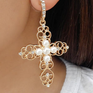Amelia Pearl Cross Earrings