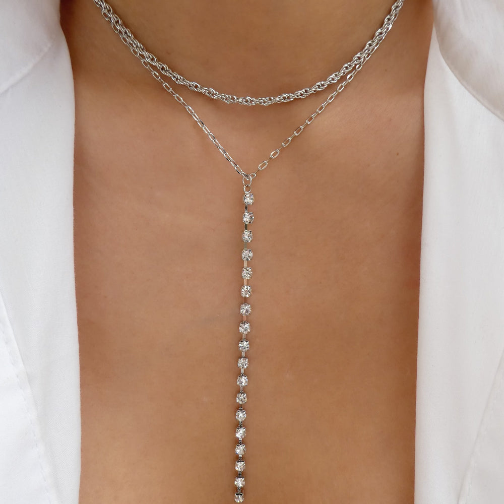 Crystal Sela Drop Necklace (Silver)
