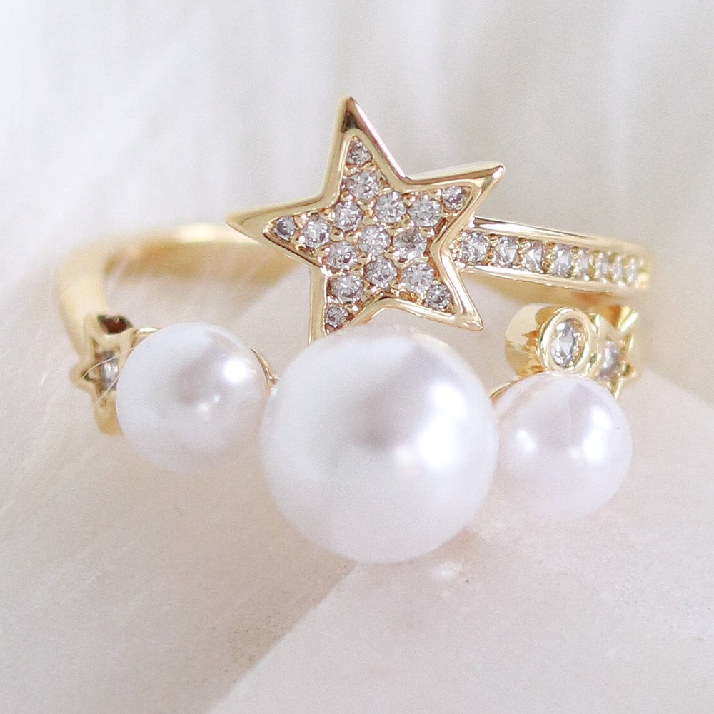 Crystal Star & Pearl Ring