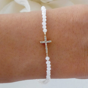 Mini Crystal Cross Bracelet (White)