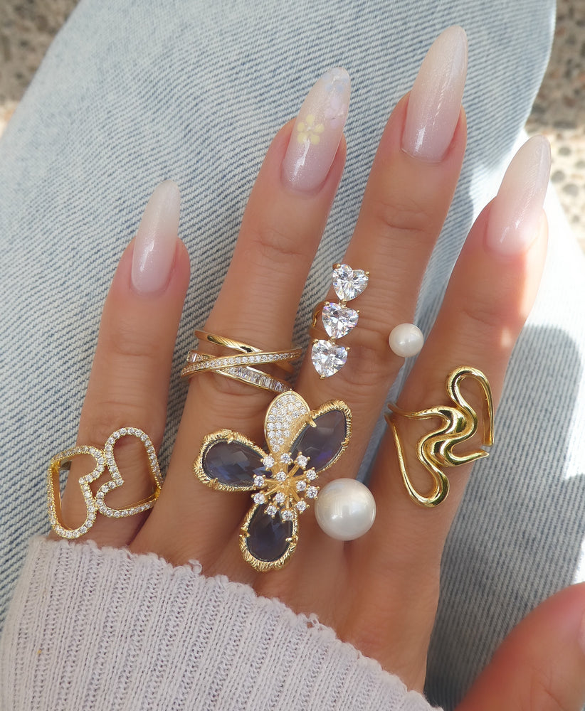 Crystal Flower Pearl Ring (Turquoise)