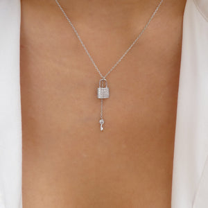 Crystal Lock & Key Necklace (Silver)