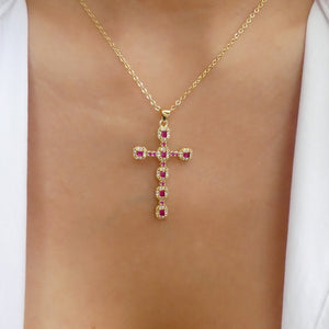 Crystal Sandy Cross Necklace (Pink)