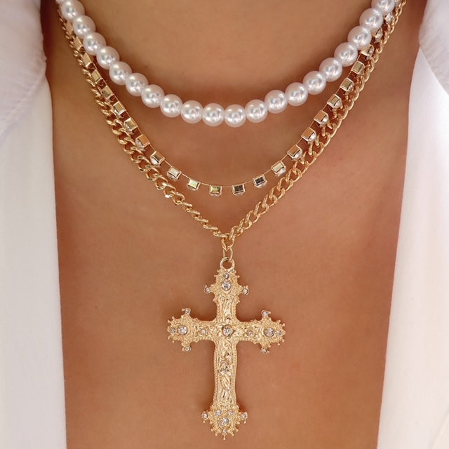 Sandra Pearl Cross Necklace
