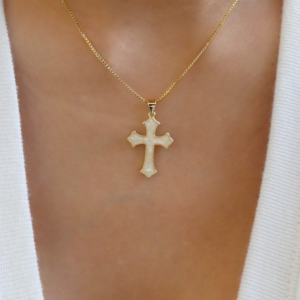 Savannah Cross Necklace (White)
