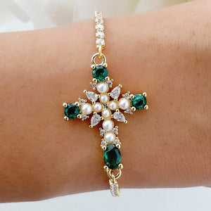 Emerald & Pearl Cross Bracelet