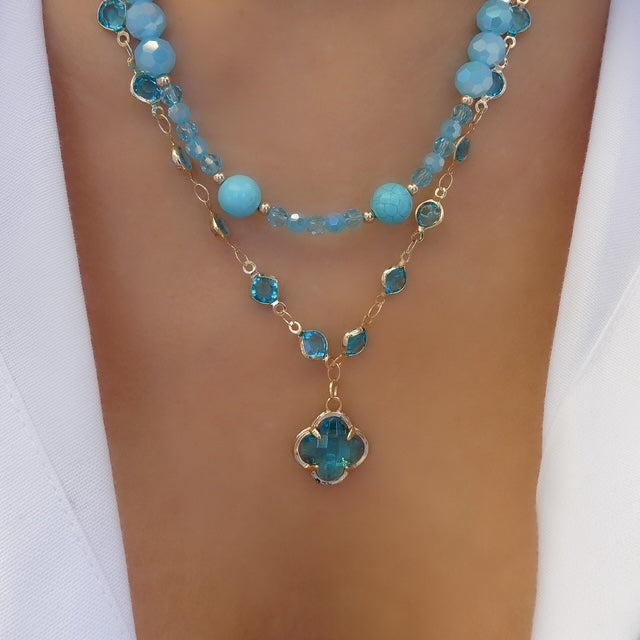 Beaded Layer Steffy Necklace (Turquoise)