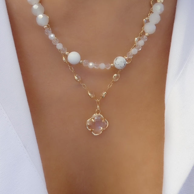 Beaded Layer Steffy Necklace (Clear)