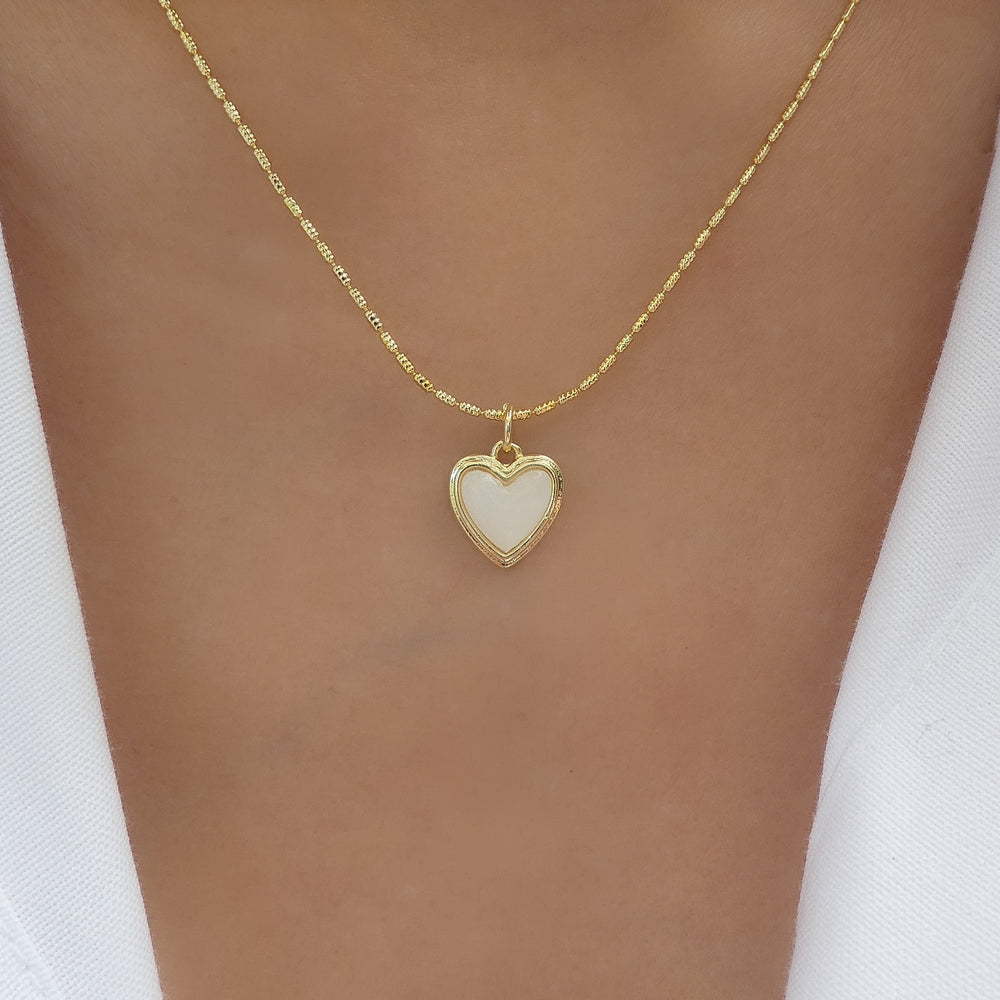 Megan Heart Necklace (White)