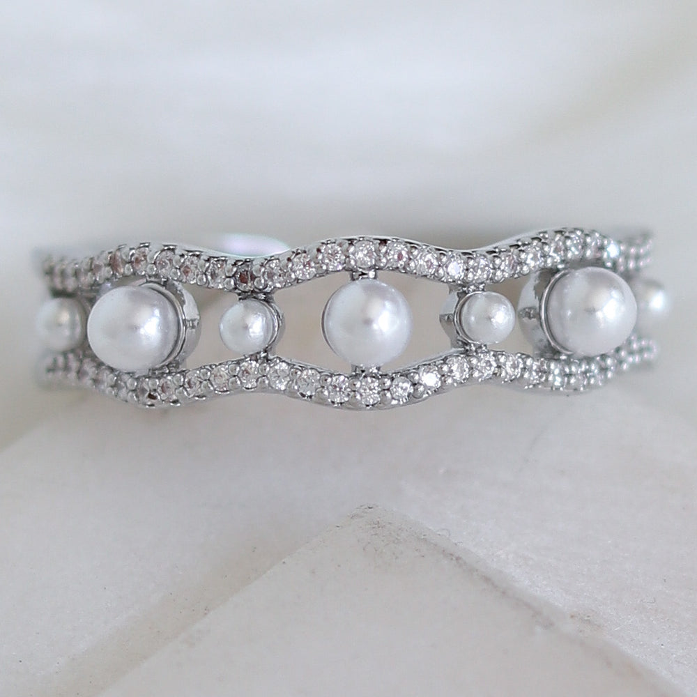 Silver Pearl Row Ring