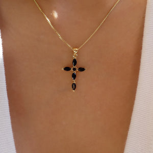 Crystal Jaelyn Cross Necklace (Black)