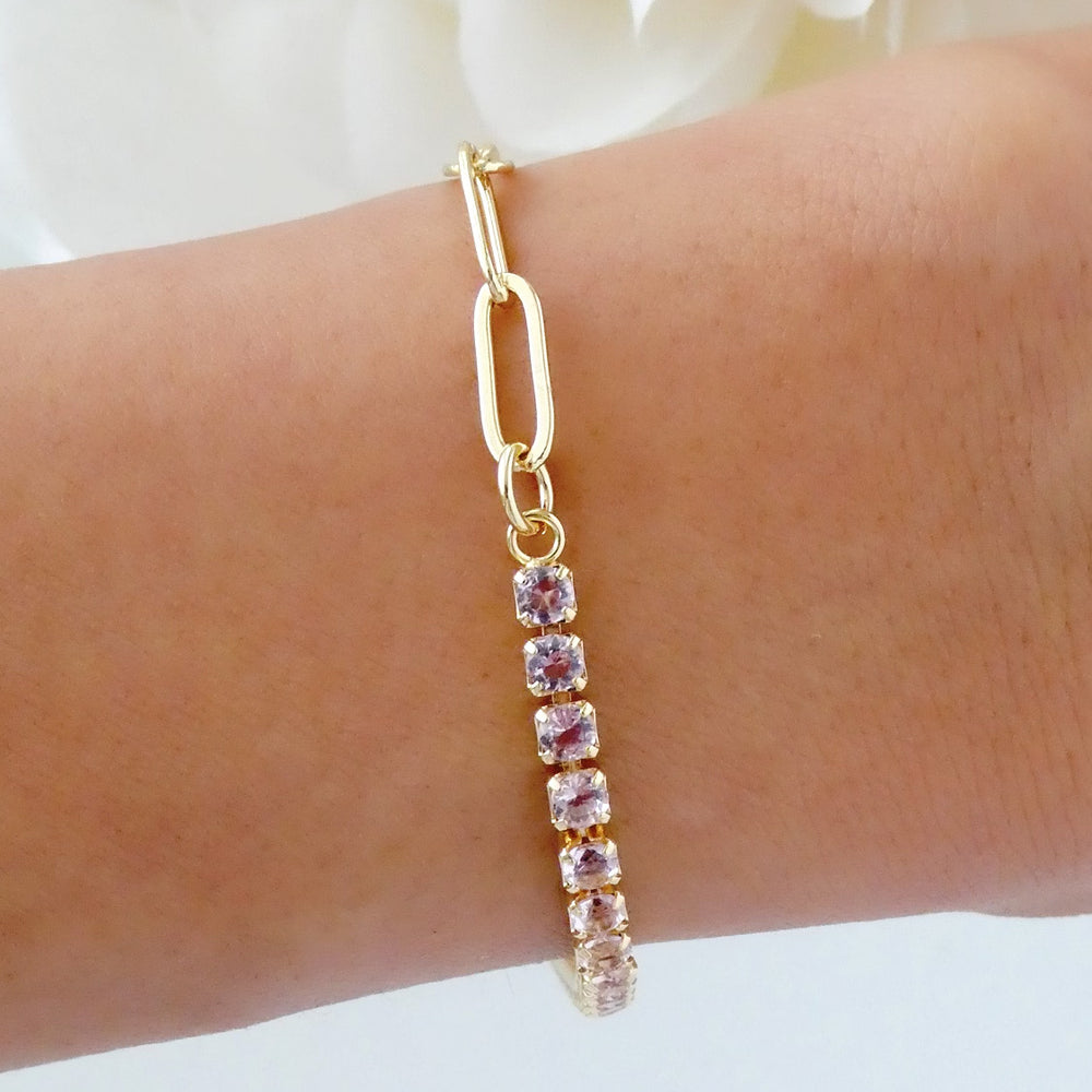 Simple Crystal Link Bracelet (Light Pink)