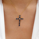 Crystal Malia Cross Necklace (Blue)