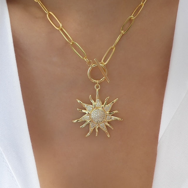 Link & Crystal Sun Necklace