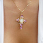 Crystal Oakley Cross Necklace (Pink)