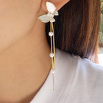 Butterfly & Pearl Drop Earrings