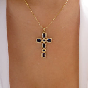 Veronica Cross Necklace (Blue)