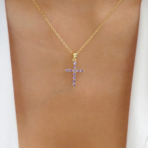 Crystal Paris Cross Necklace (Purple)