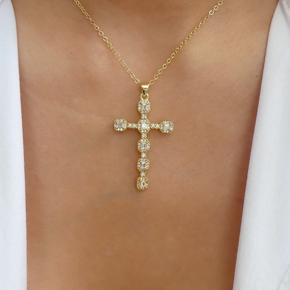 Crystal Sandy Cross Necklace
