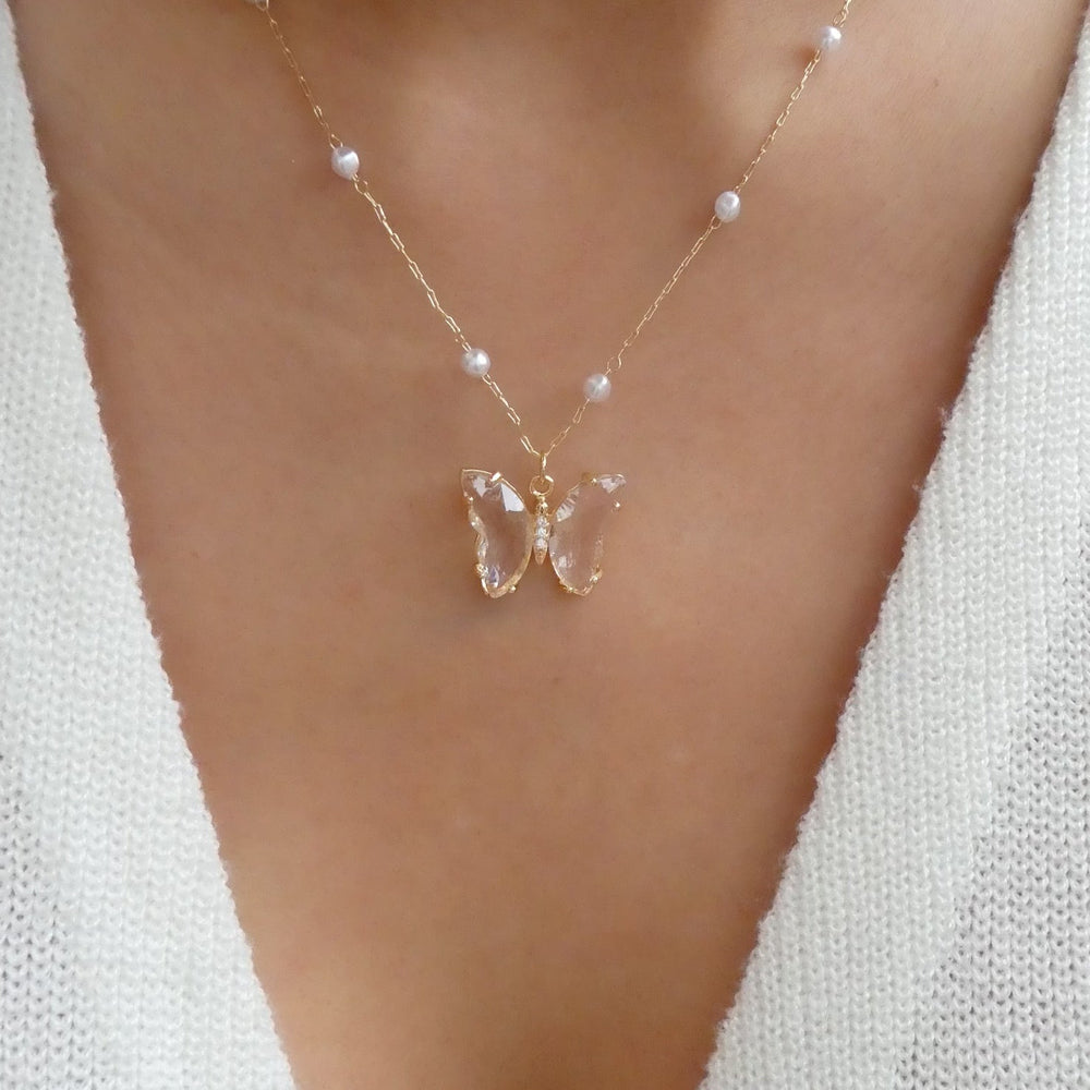 Butterfly & Pearl Necklace