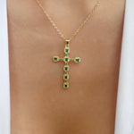 Crystal Sandy Cross Necklace (Emerald)