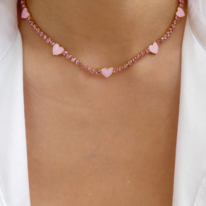 Pink Crystal Heart Necklace
