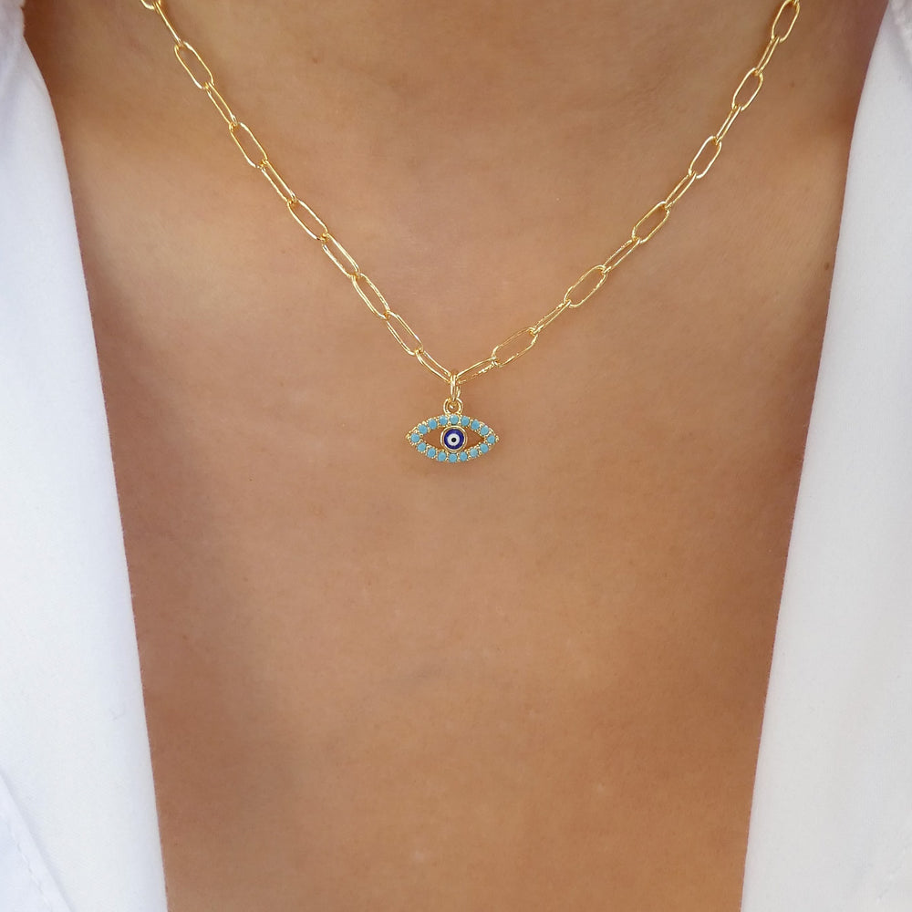 Turquoise Eye & Link Necklace