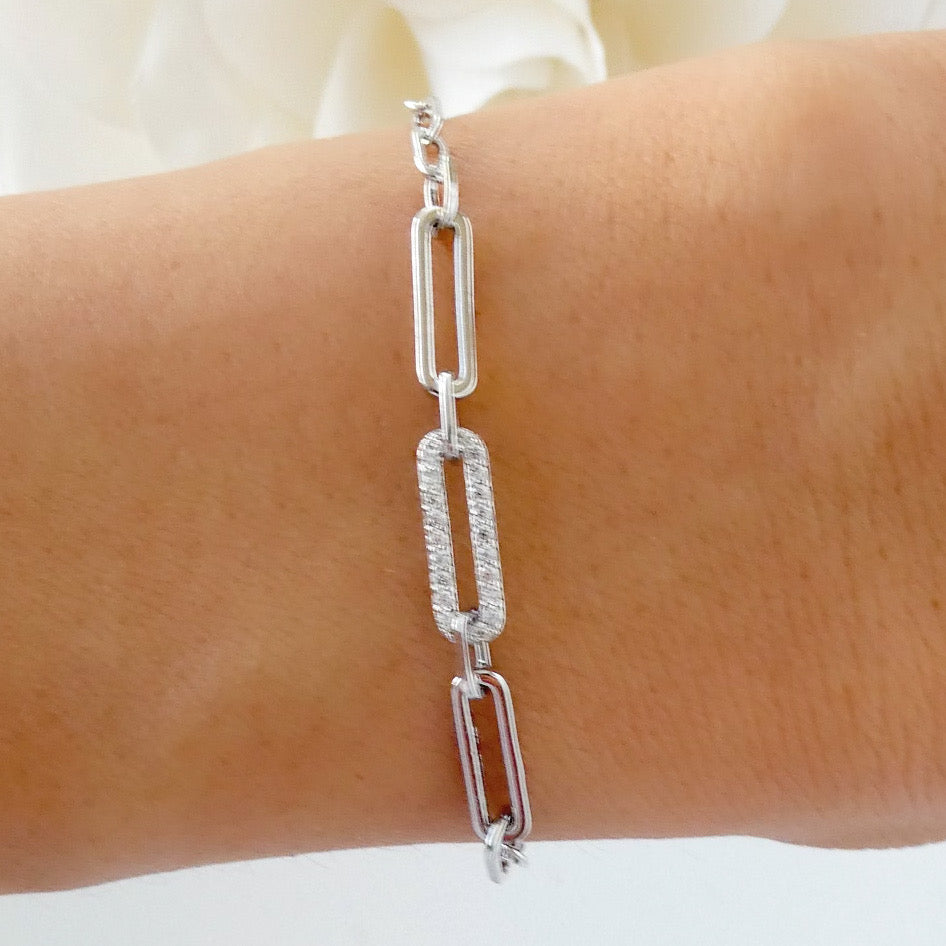 Crystal Bernie Link Bracelet (Silver)