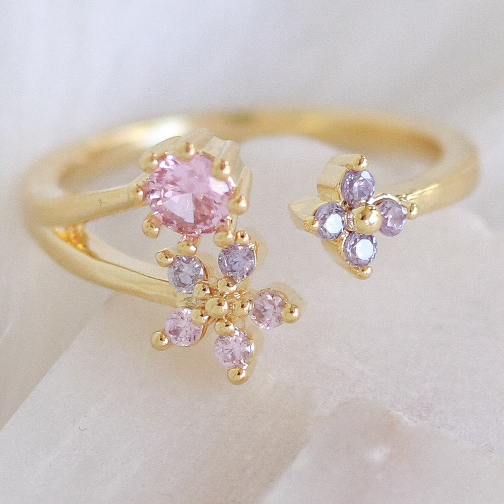 Pink Crystal Flower Ring
