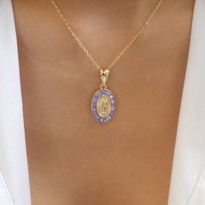 Oval Mary Coin Necklace (Purple)