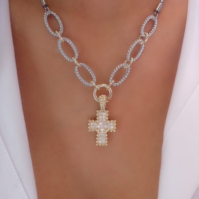 Silver & Gold Lyla Cross Necklace