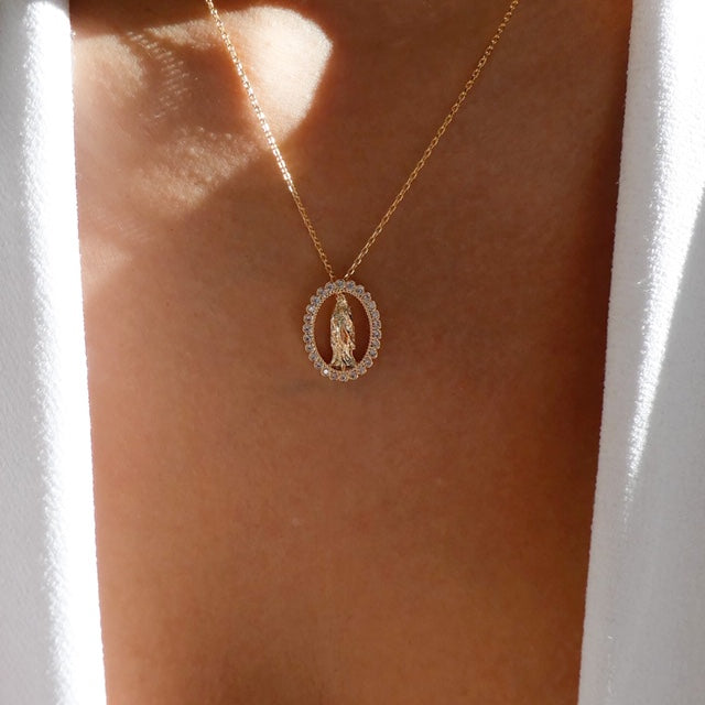 18K Mary & Crystal Necklace