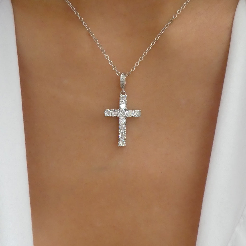 Silver Crystal Cross Necklace